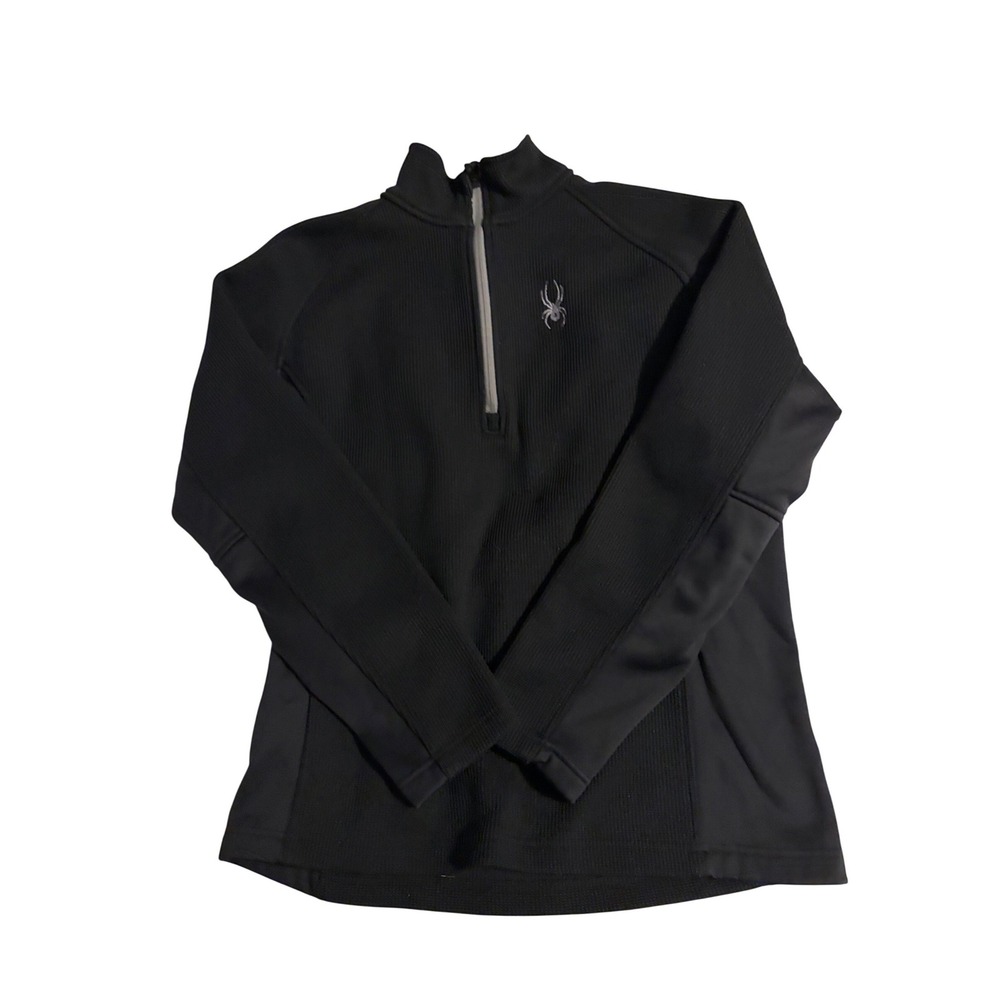 Spyder Mens Quarter Zip Pullover Black Waffle Knit Performance Fleece Large L